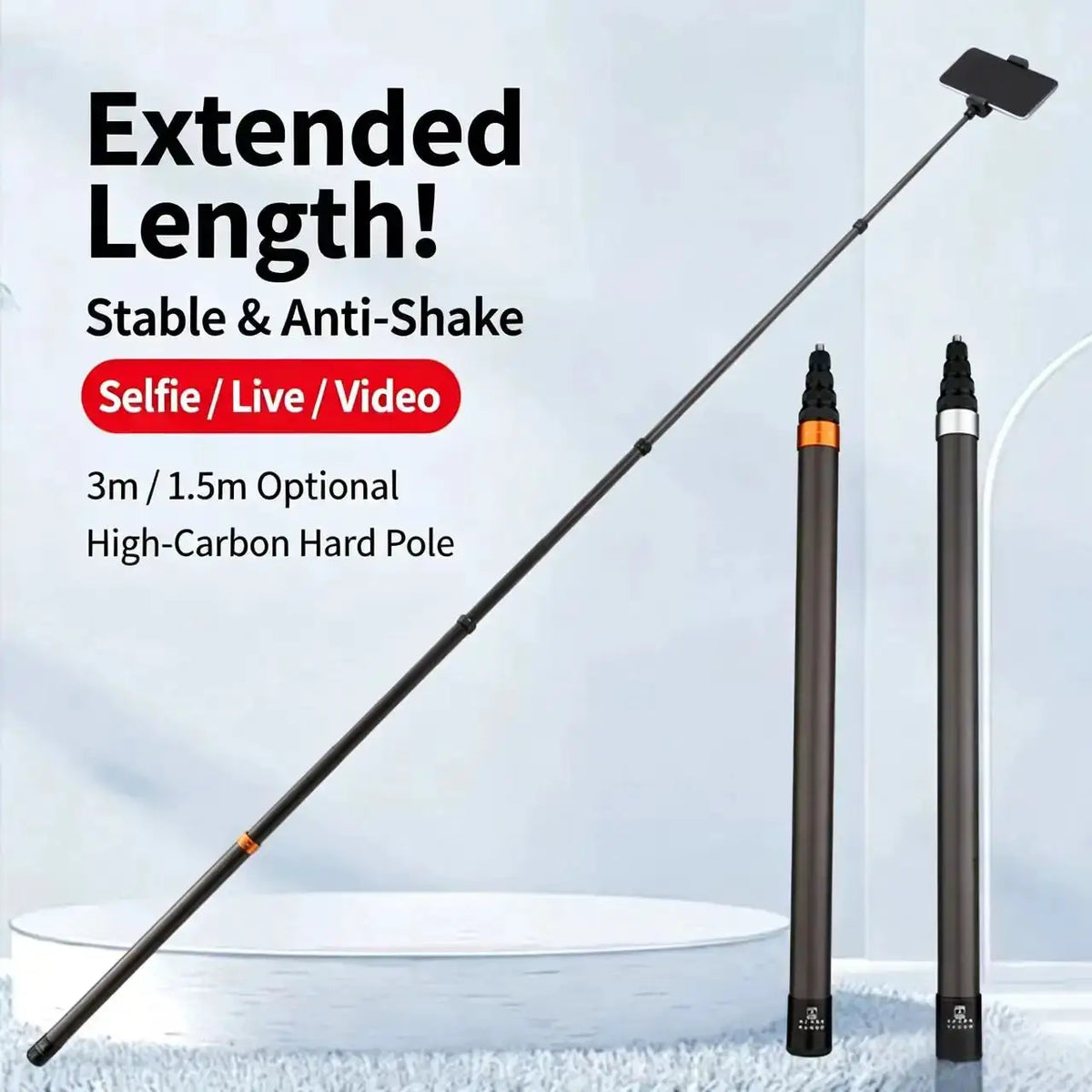 Selfie Stick Suitable for Insta360 X4/X3/X2 Ultra Long 3-meter Carbon Fiber Adjustable Telescopic Pole Invisible Selfie Stick
