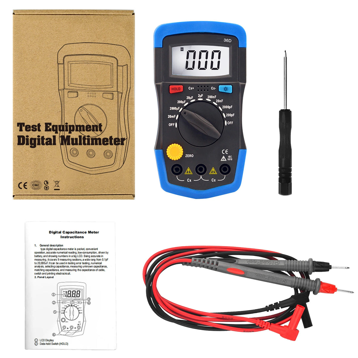 HoldPeak Handheld Capacimeter Digital Capacitance Meter Tester — product view 7
