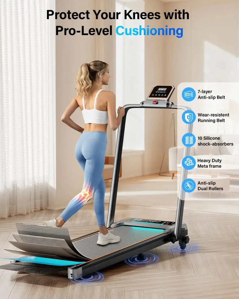 Walking Pad Treadmill with 15% Incline, Handle Bar, 2 Screens, 3.5HP Foldable, 4 Adjustable Incline, 350+lb Capacity, Smart App, RGB Light