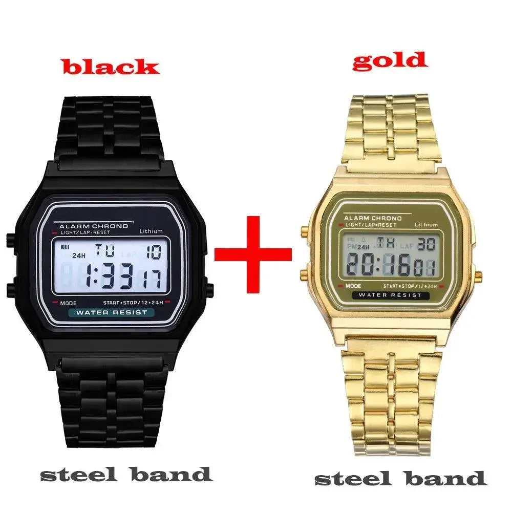 Gold Stainless Steel LED Mens Watch Modern Stylish Timepiece