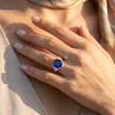 Royal Blue CZ Ring, Sterling , Three Stone Cushion Cut