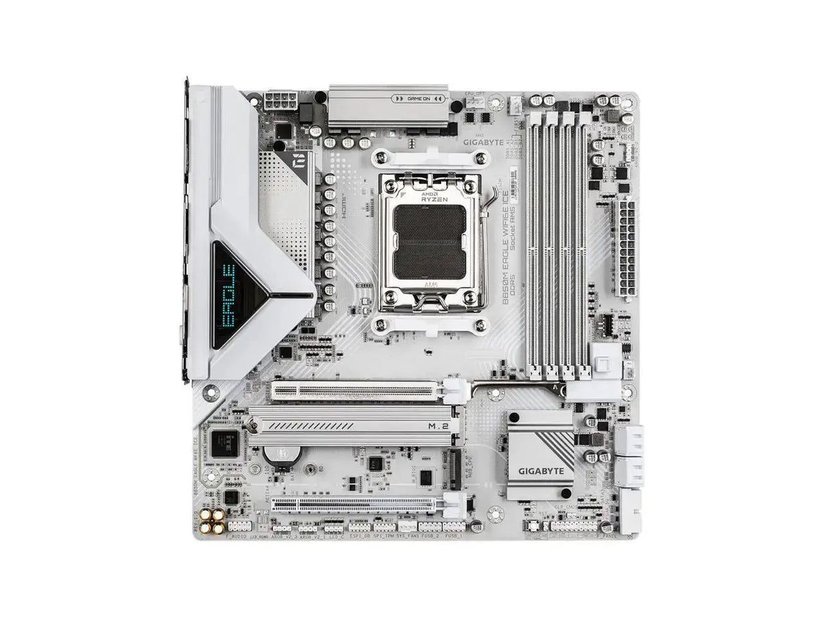 GIGABYTE B850M EAGLE WIFI6E ICE AMD AM5 Motherboard, M-ATX, DDR5, 2x M.2, PCIe 5.0, USB-C, USB 3.2 Gen 2, WIFI6E, 2.5GbE LAN, EZ-Latch, Wi-Fi EZ-Plug