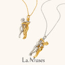 La. Muses Mixed Color Couple Hug Pendant Necklace for Women