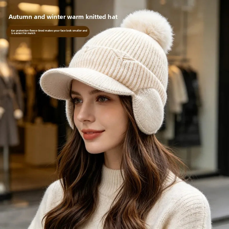 Pompom Earflap Knit Winter Hat
