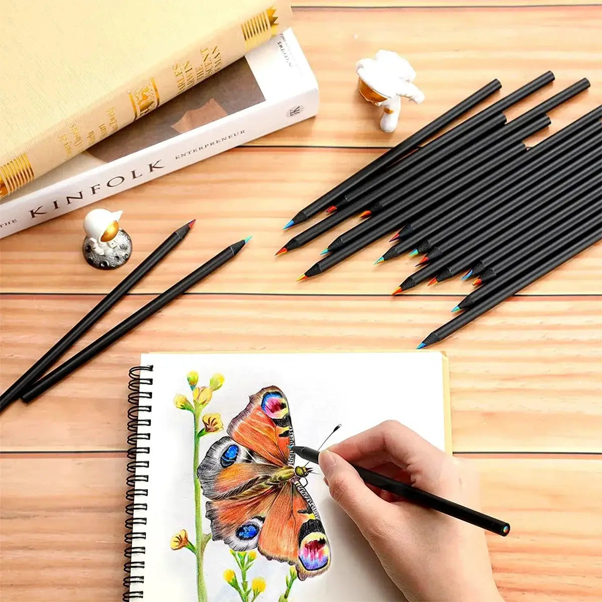Colored Black Wood Pencils 7 In 1 Rainbow Drawing Kit