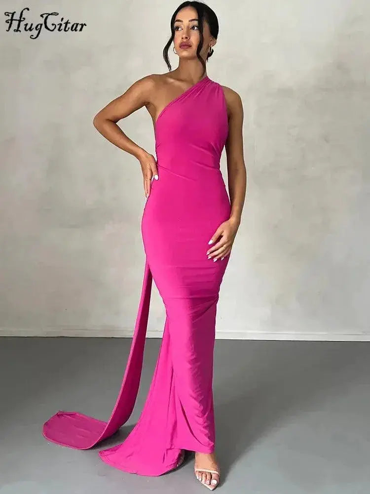 Elegant One Shoulder Backless Evening Gown Luxe Maxi Dress