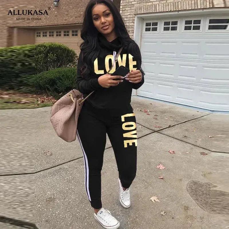 2 Piece Set Women Love Letter Print Tracksuit Plus Size