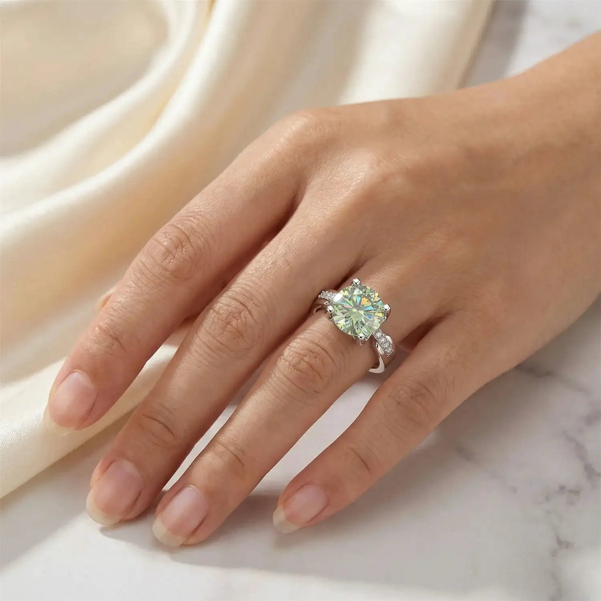 Round Green Moissanite Ring in Sterling Silver — product view 4
