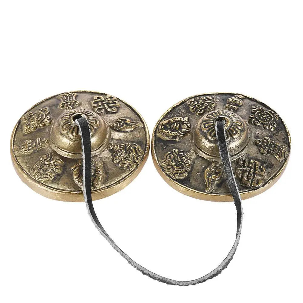 2.6in Handcrafted Tibetan Tingsha Cymbal Auspicious Symbols