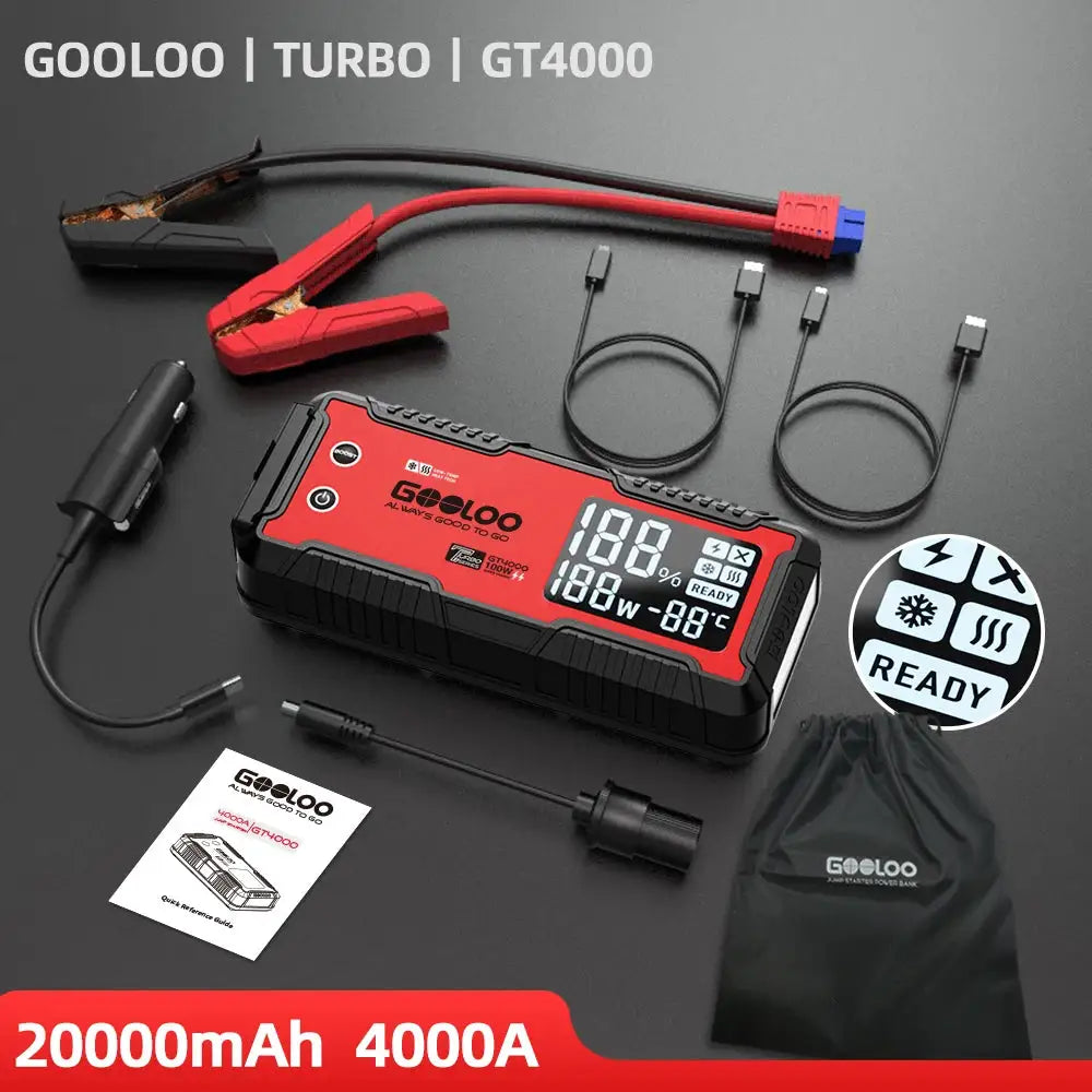 GOOLOO 20000mAh Car Jump Starter 12V Car Battery 4000A Peak Current Portable Charger Portable Power Bank for Emergency Device