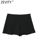 ZEVITY High Waist Pleated Culottes Shorts Chic Summer Style
