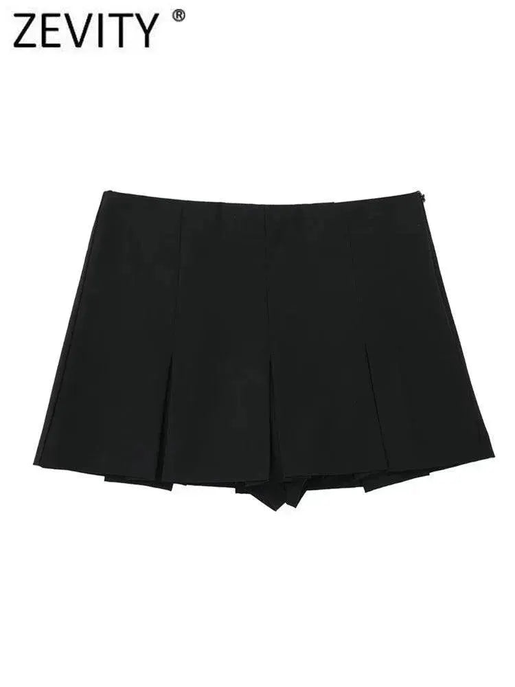 Zevity High Waist Pleated Culottes Shorts Chic Summer Style
