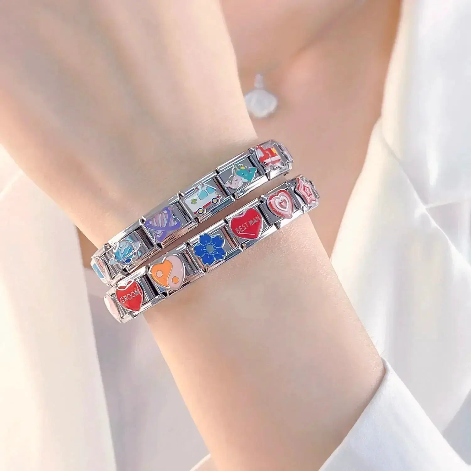 Hapiship Romantic Colour Heart Star Tai Chi Charm Bracelet