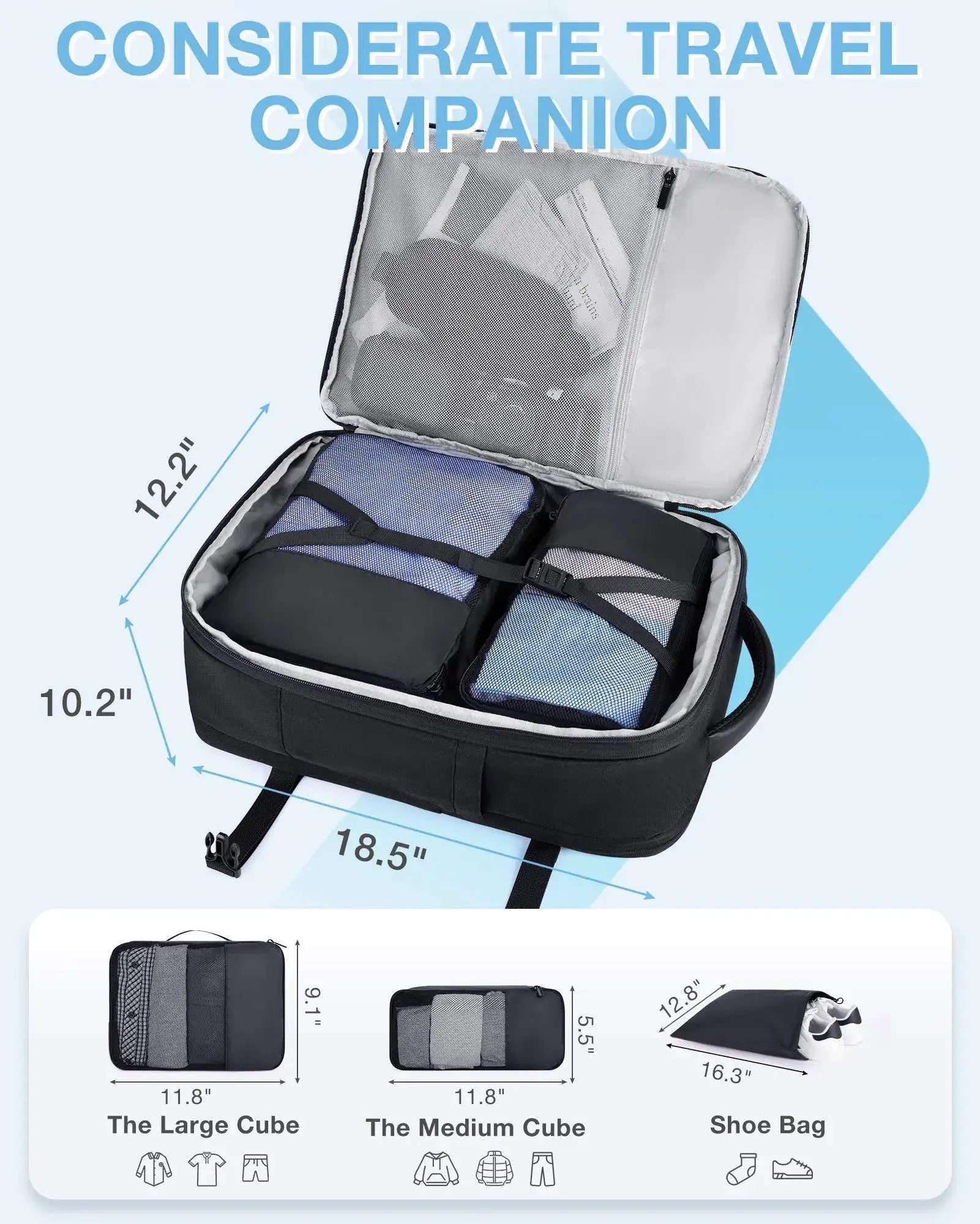 40L Expandable Laptop Backpack With Packing Cubes Travel Bag