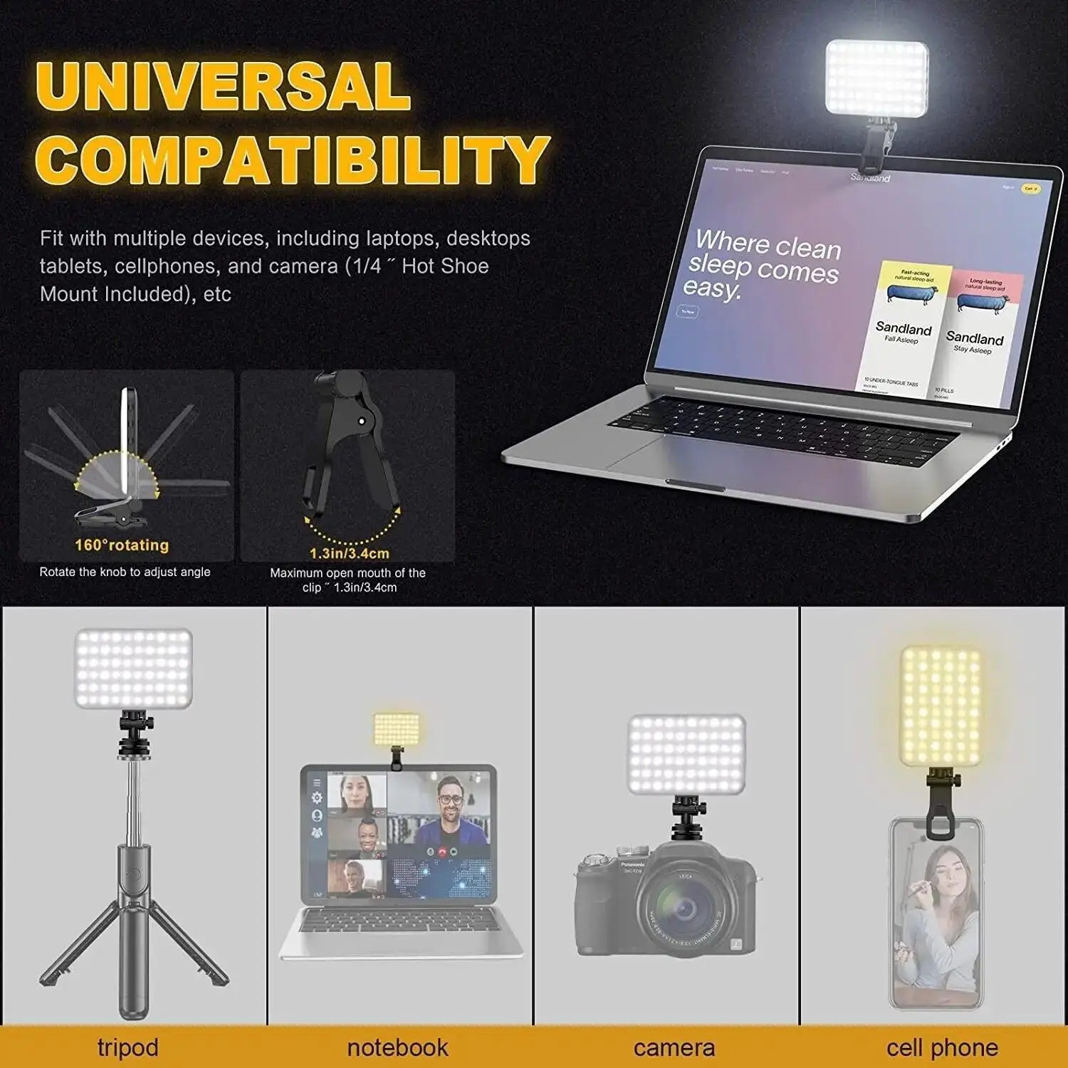 120 LED High Power Rechargeable Clip Fill Video Light - OurLum.com