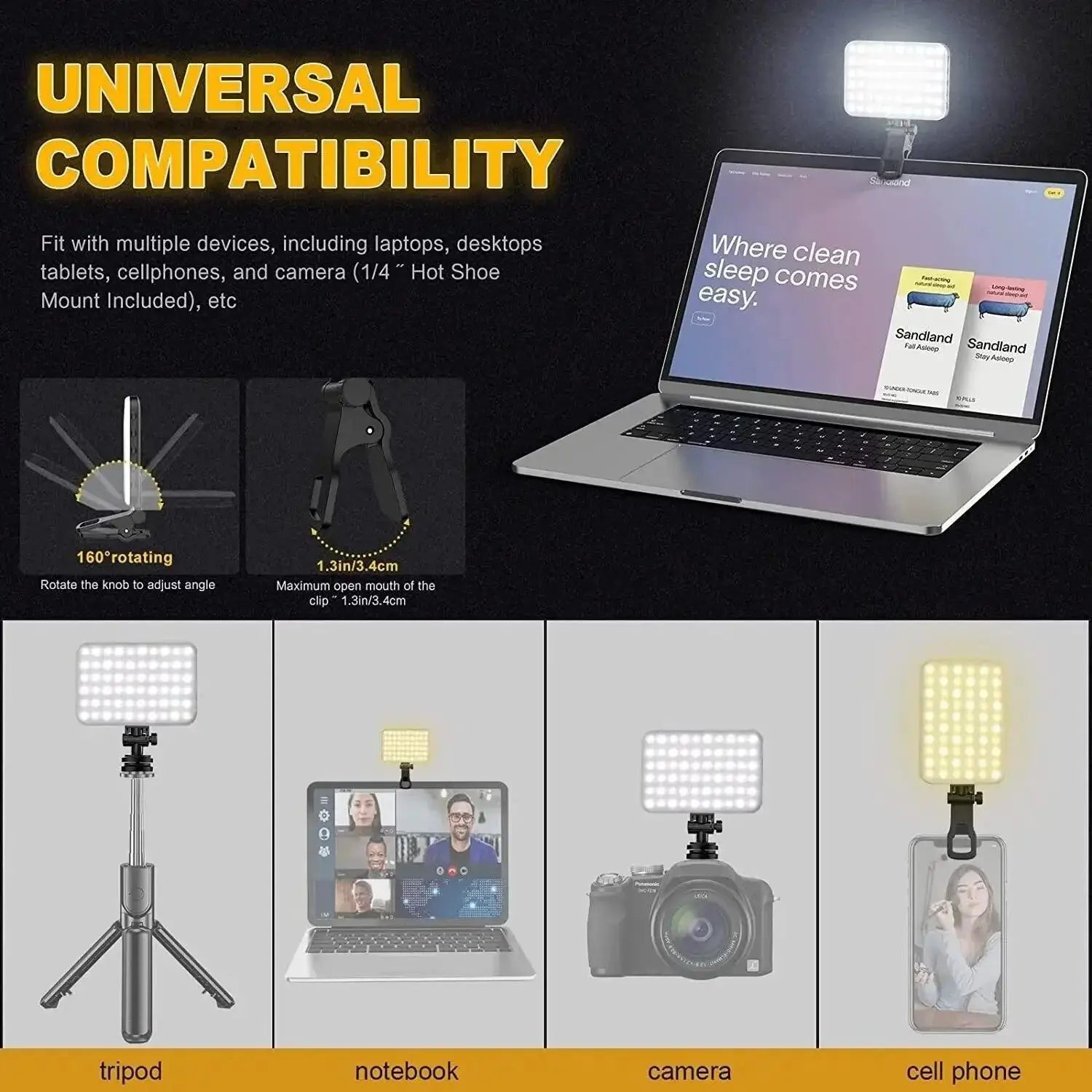 Portable LED Clip On Video Light For Phones And Tablets