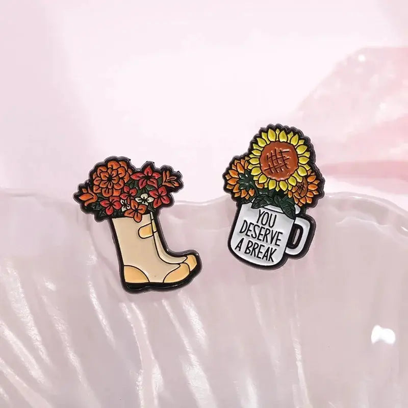 Whimsical Floral Enamel Pin Set For Backpacks And Brooches