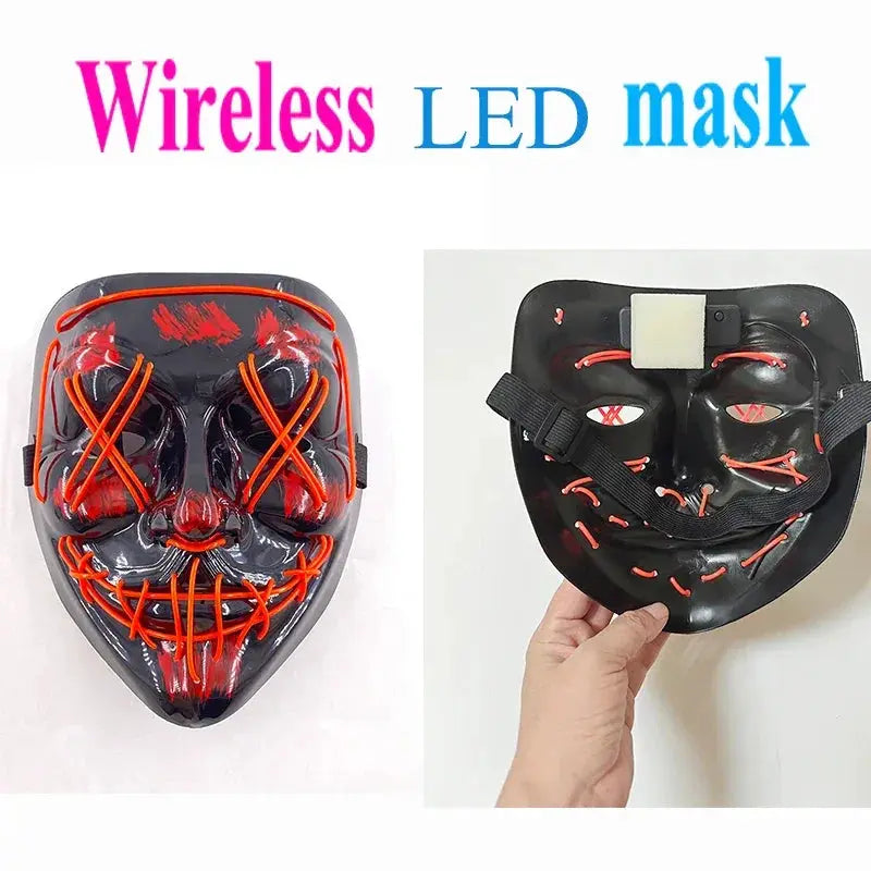 Halloween Purge Neon Light Up Mask With LED Gloves