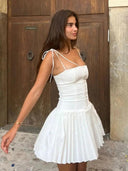 Suninheart White Spaghetti Strap Dress Elegant Summer Chic
