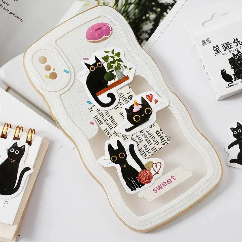 Black Cat Stickers Adorable Self Adhesive Set of 45