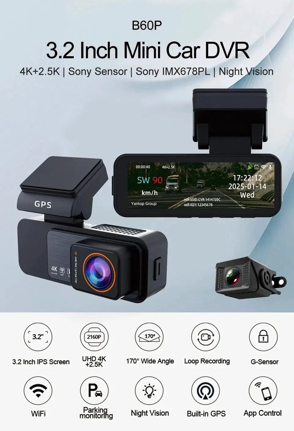 Acceo 4K Dash Cam With GPS WiFi Dual Lens Night Vision Front Rear - stepyours.com