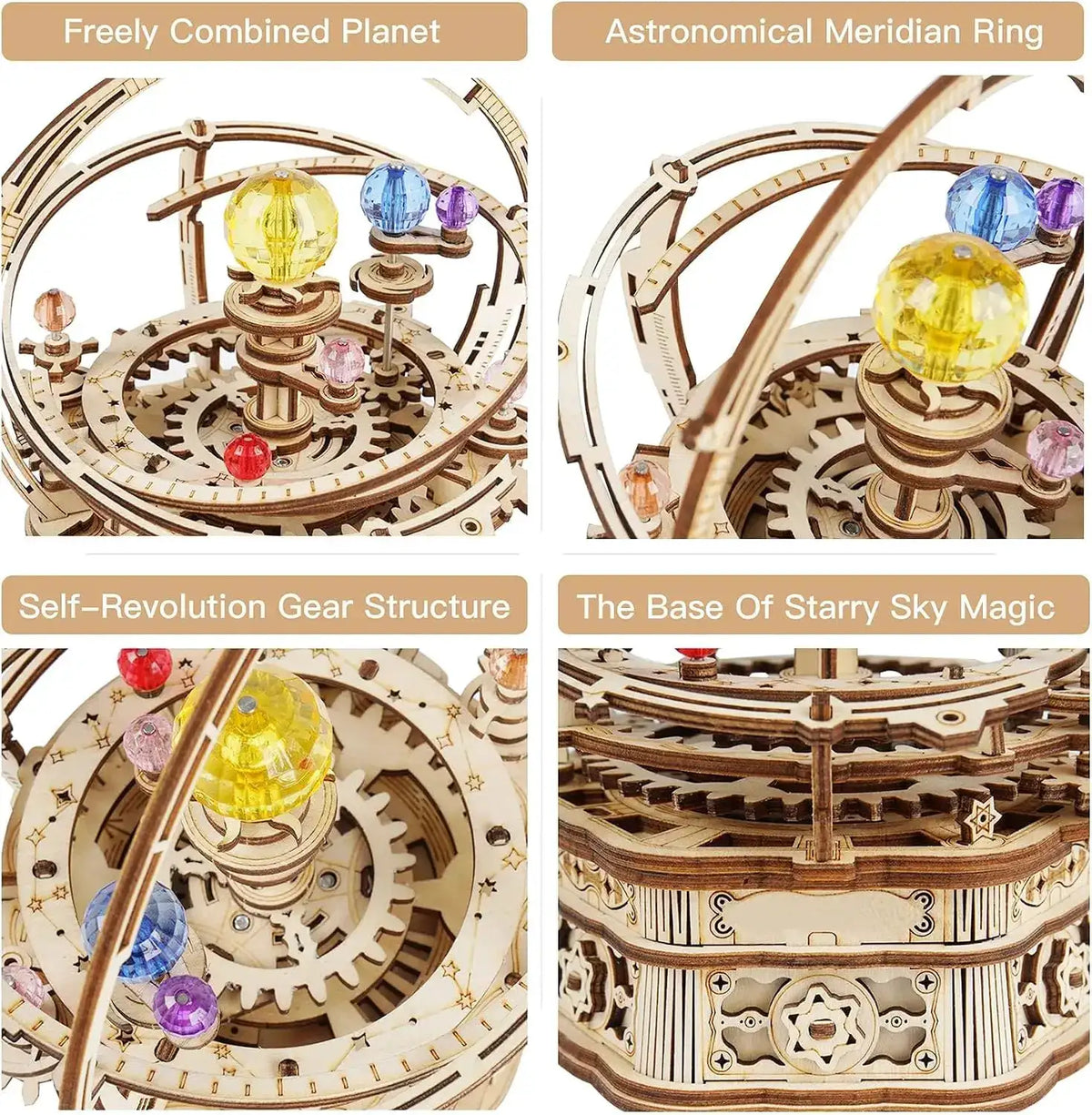 Robotime Music Box 3D Puzzle Wooden Model Kits Mechanical Building Construction Craft Kits Laser Cut Jigsaw Starry Night for Adults