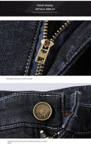 Winter Men Black Blue Straight Stretch Denim Pants Sale