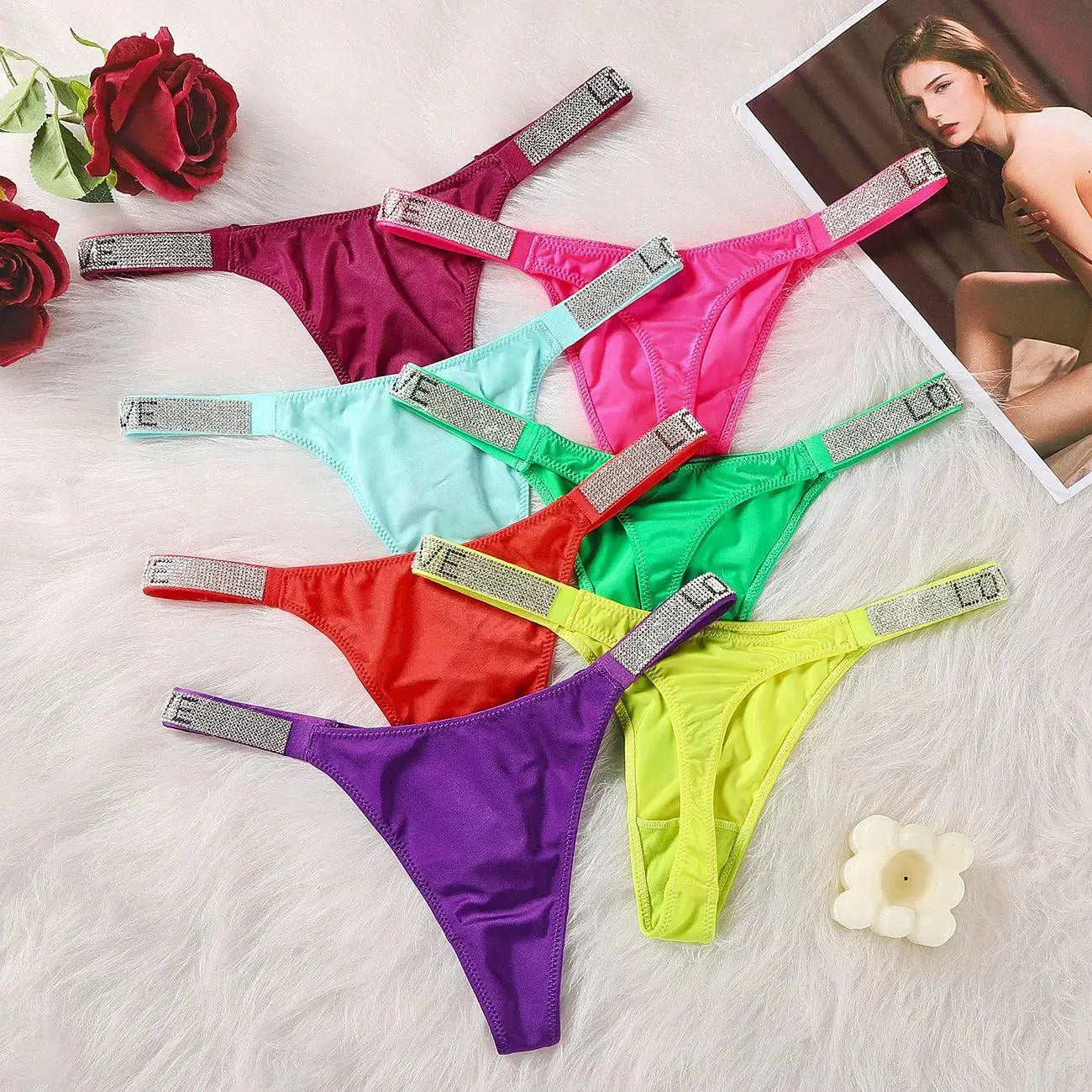 Neon Rhinestone G String Lingerie Sensuous Glamour