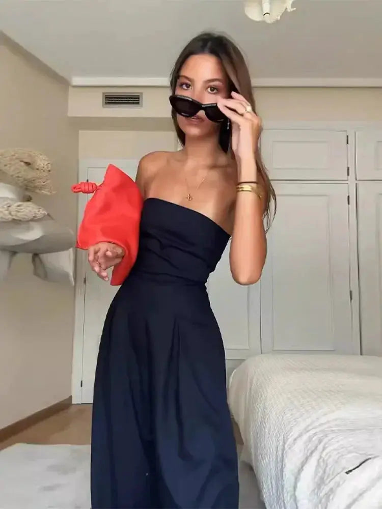 Solid Backless Jumpsuit Off Shoulder Bodysuit For Women - OurLum.com