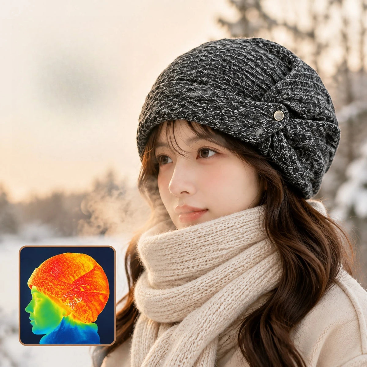 Side Bow Doublelayer Knit Beanie