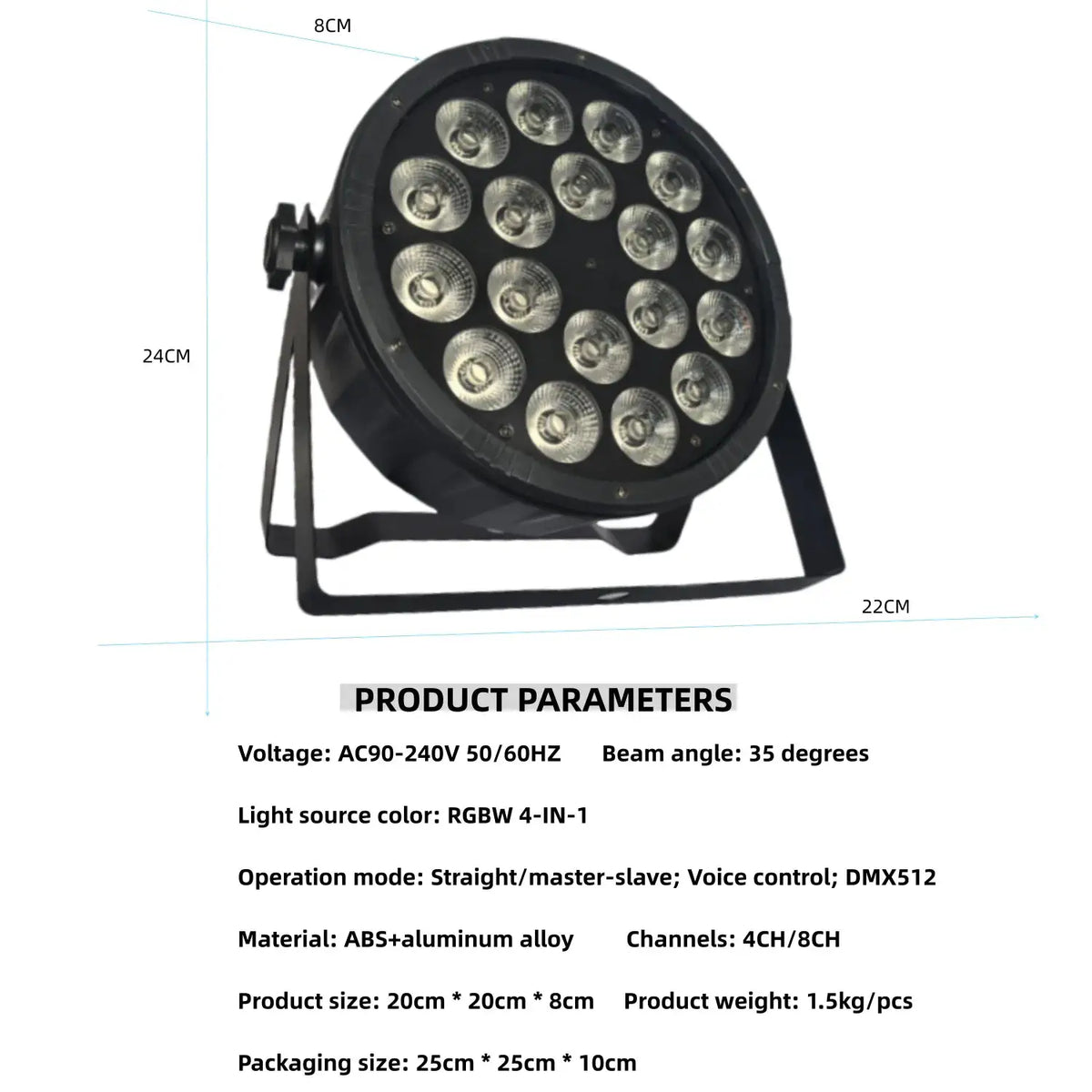 Pro RGBW LED Par Light DJ Stage Wash — product view 2