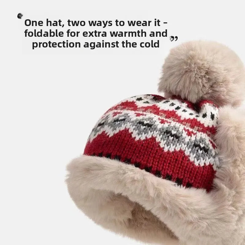 Snowflake Pompom Knit Winter Hat