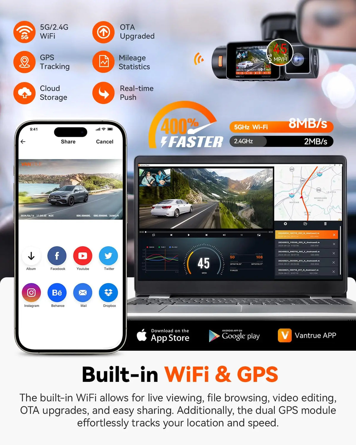 Vantrue Dash Cam Front and Inside, WiFi Dual Dash Camera — product view 5