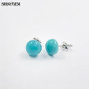 925 Silver Inlaid Natural Stone Stud Earrings Aquamarine Amethyst