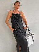 Elegant Crimson Floral Midi Dress Stylish Partywear Glamour