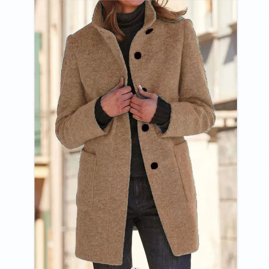Loose Stand Collar Button Coat