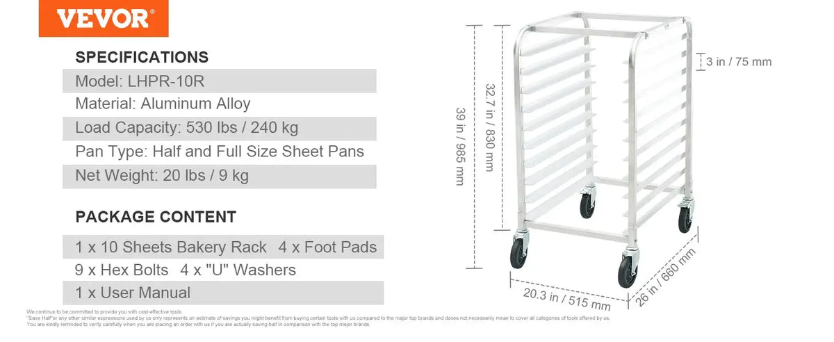 SucceBuy Sheet Bun Pan Rack Commercial Bakery Racks with Brake — product view 7