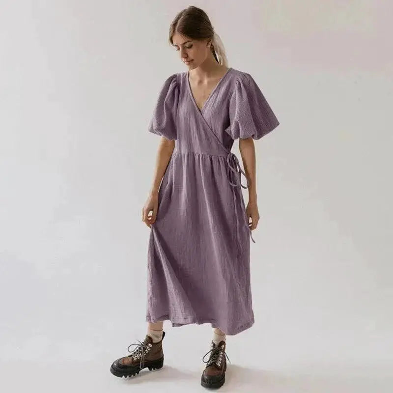 Vintage 100 Percent Cotton Puff Sleeve Maxi Dress For Women