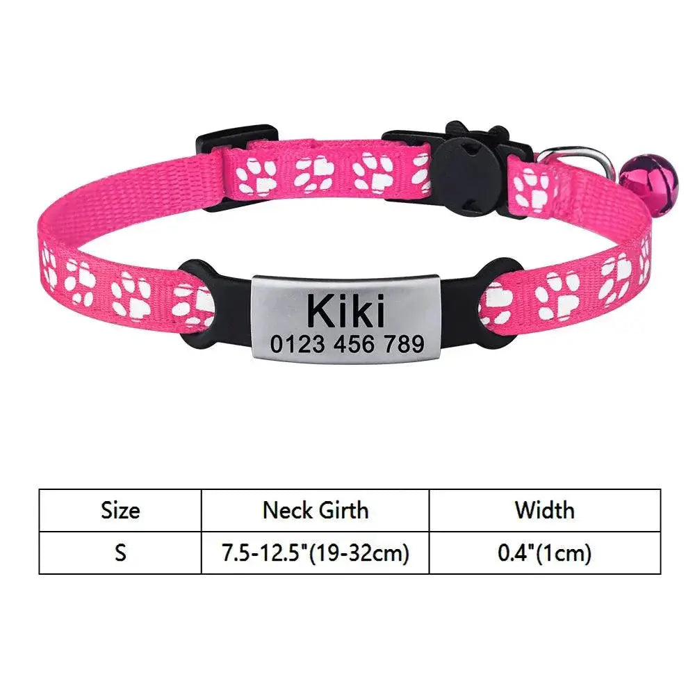 Adjustable Personalized Nylon Cat Collar With Bell And Tag