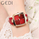 Square Women's Quartz Watch with Brown Leather Strap Style