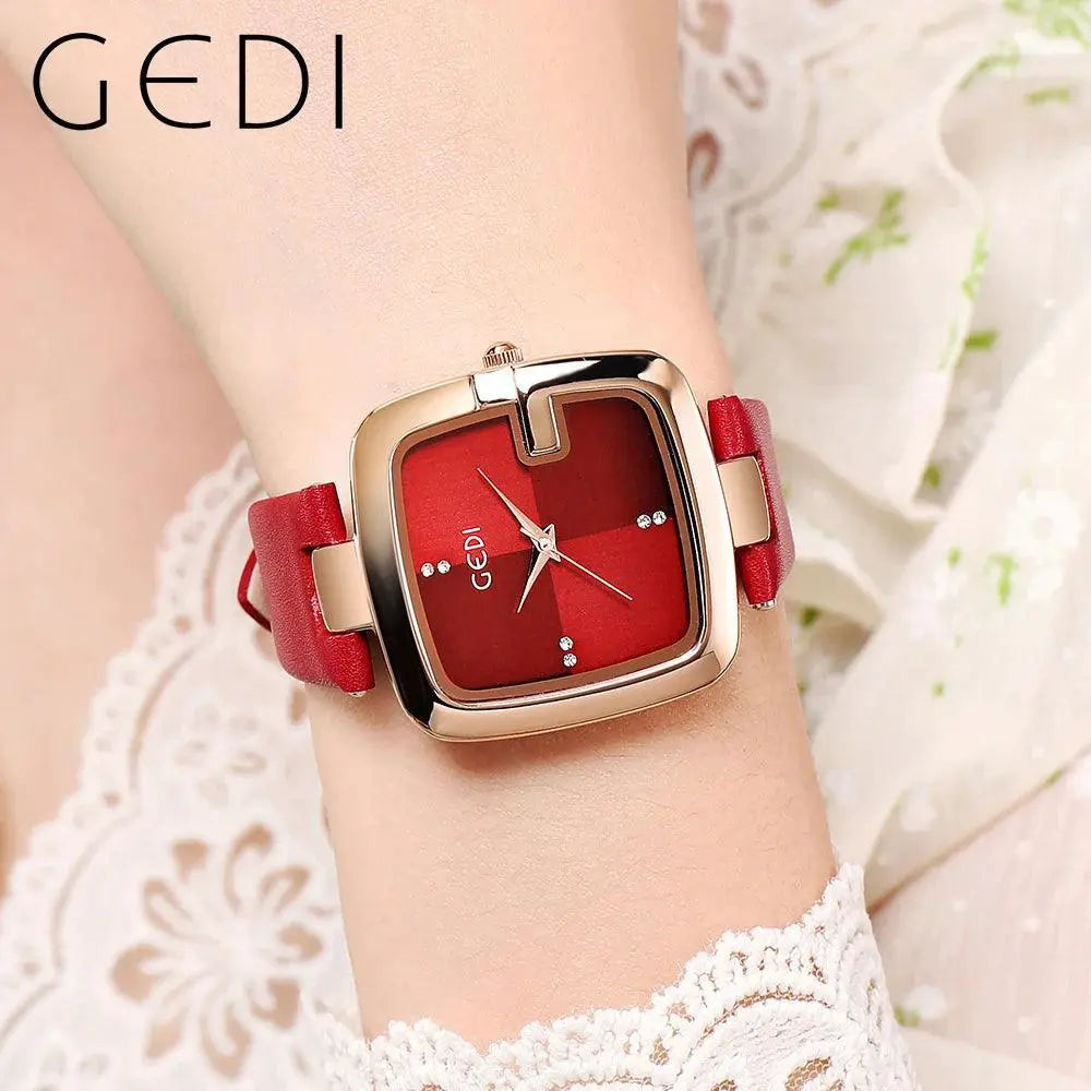 Square Women's Quartz Watch With Brown Leather Strap