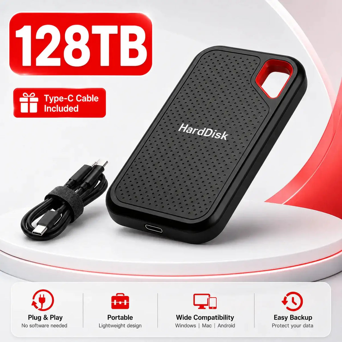 2TB Portable SSD External Solid State Drive USB-C Fast Storage Device for Laptop Mac PC Phone Backup Data