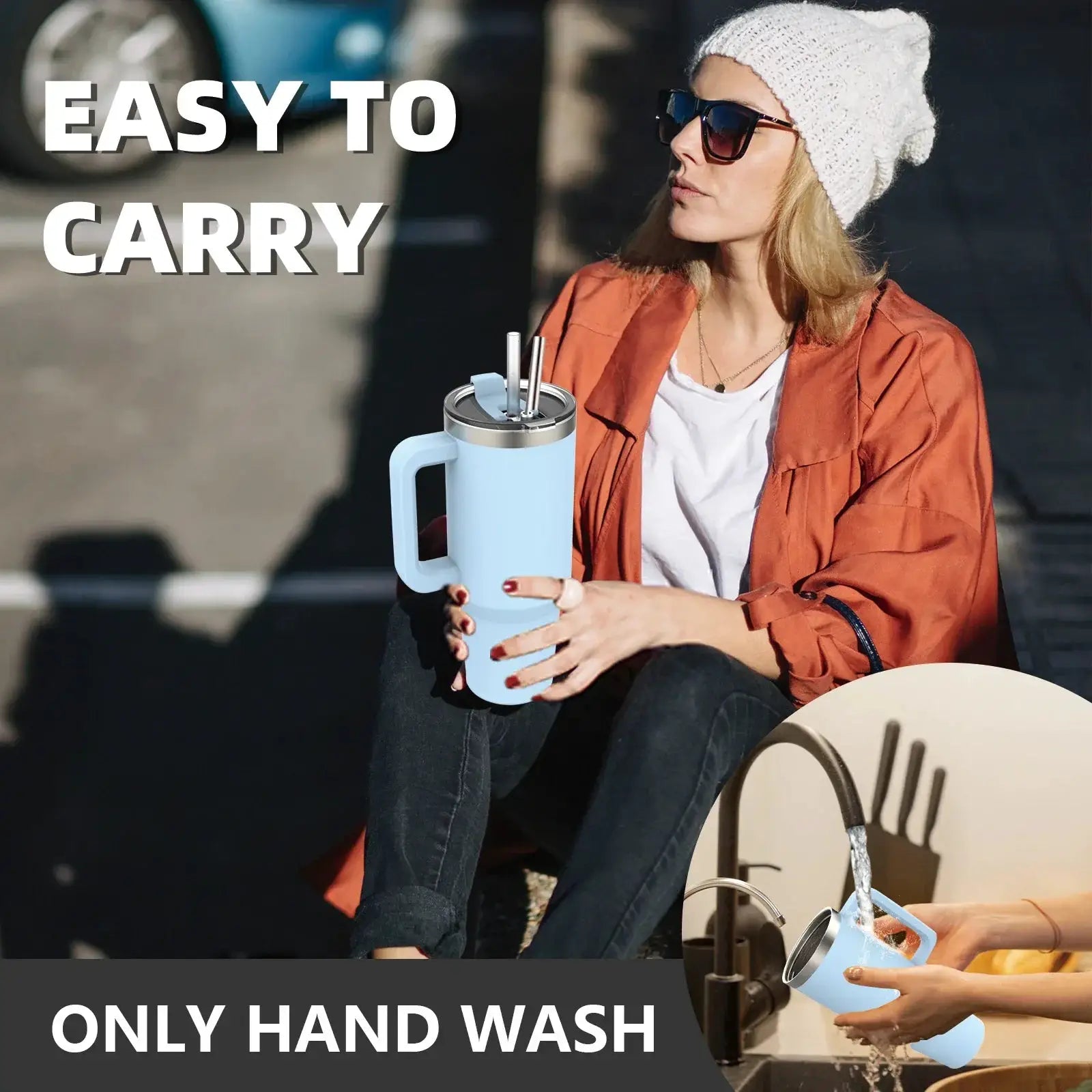 Watersy 40oz Tumbler With Handle And Straw Lid Portable Cup