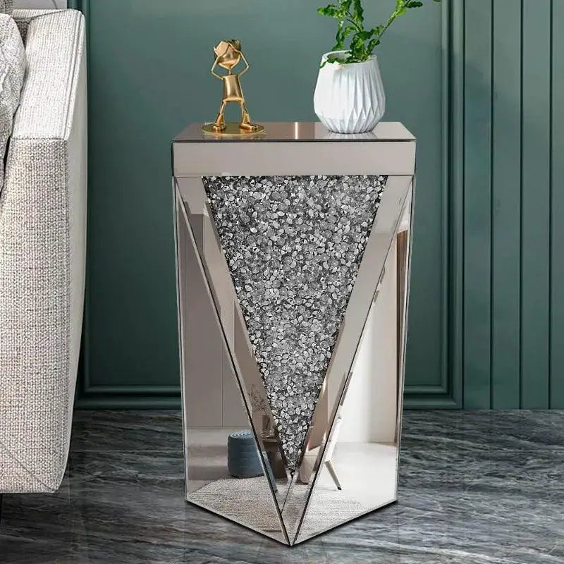 Pregaspor Silver Mirrored End Table With Crystal Inlay