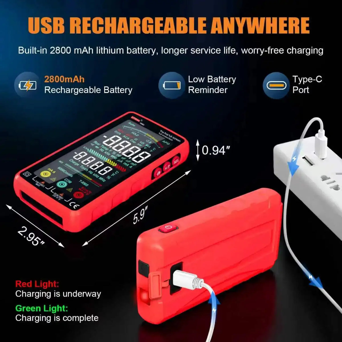 USB Rechargeable Smart Digital Multimeter True RMS 6000 Counts Full Screen NCV AC/DC Voltage Current Resistance Capacitance DIY