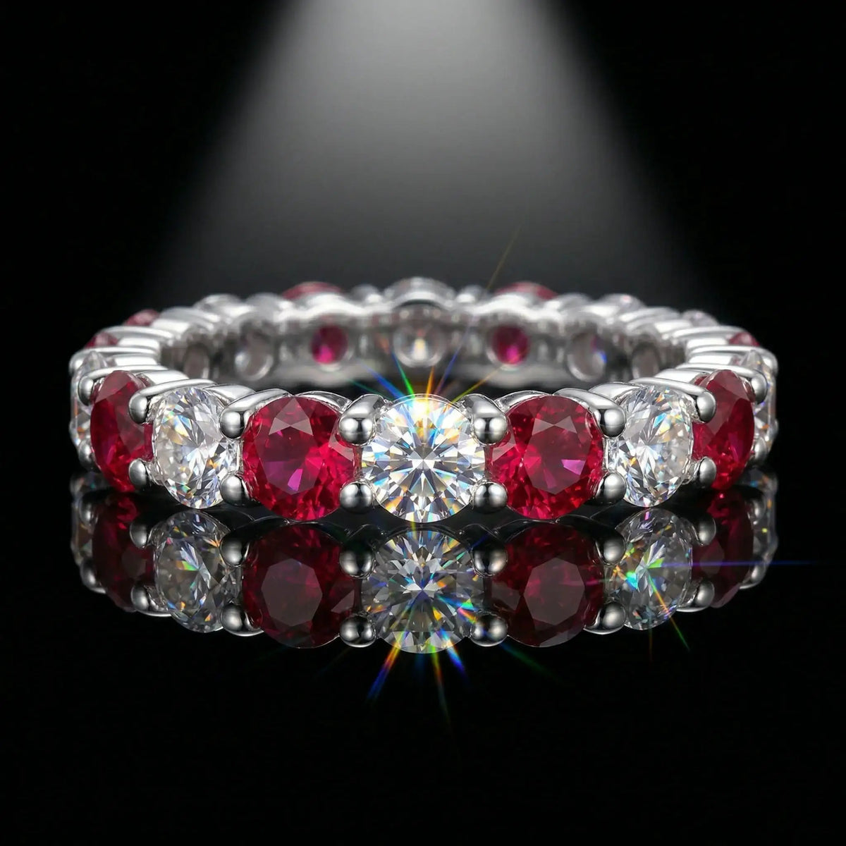 Moissanite Ring in Sterling Silver Ruby — product view 1