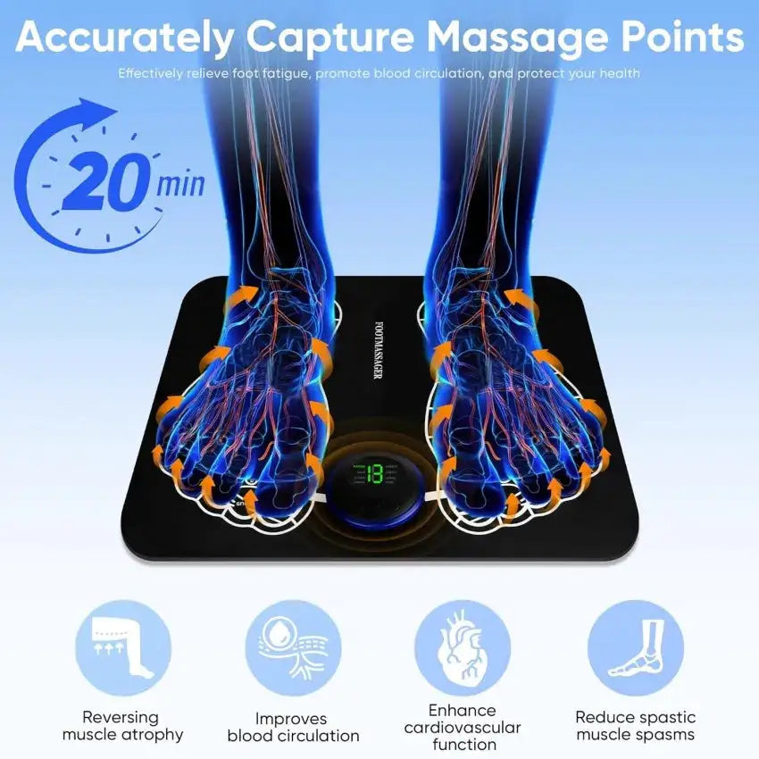 EMS Foot Massager LCD Display 8 Modes 19 Intensities Foot Massagers for Pain Relief Improve Circulation Relax Foot Feet Massager