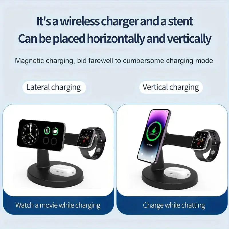 3 In 1 Magnetic Wireless Charger Stand For Magsafe iPhone 16 15 14 13 Pro Max Apple Watch 9 8 AirPods Pro Fast Charging Station