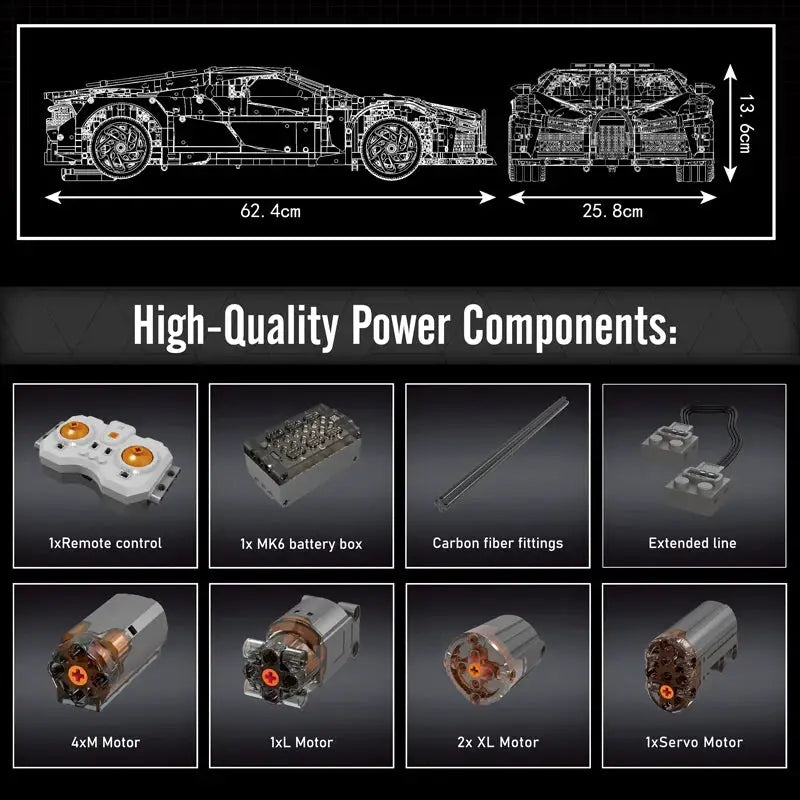 Mould King 13163 Technical Car Toys The MOC Black La Voiture Noire Building Block Assembly Sport Car Brick Kids Christmas Gift