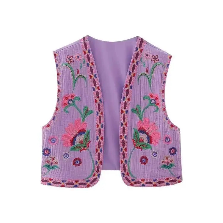 Vintage Charm Floral Embroidered Women's Waistcoat Boho Vest